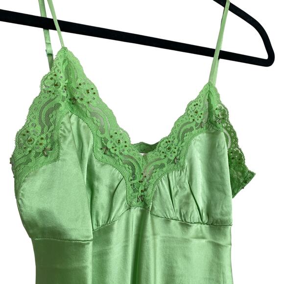 GOLD HAWK Green Silk Camisole with delicate Lace Detailing with beading - Sz S - Picture 2 of 4